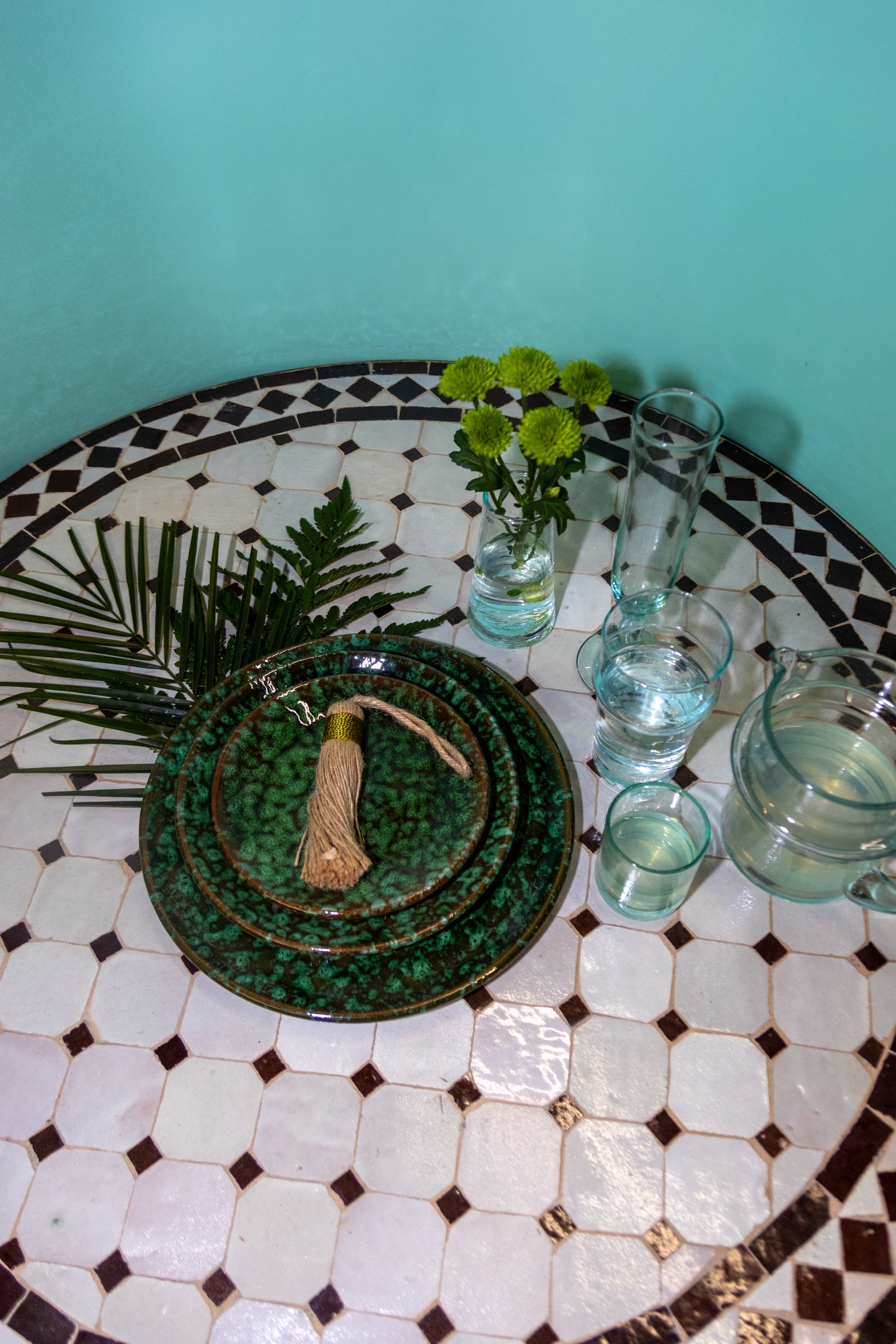 Speckled Green Plate - Hand-painted Morocco