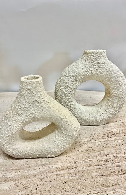 Textured White Donut/Geo Vase