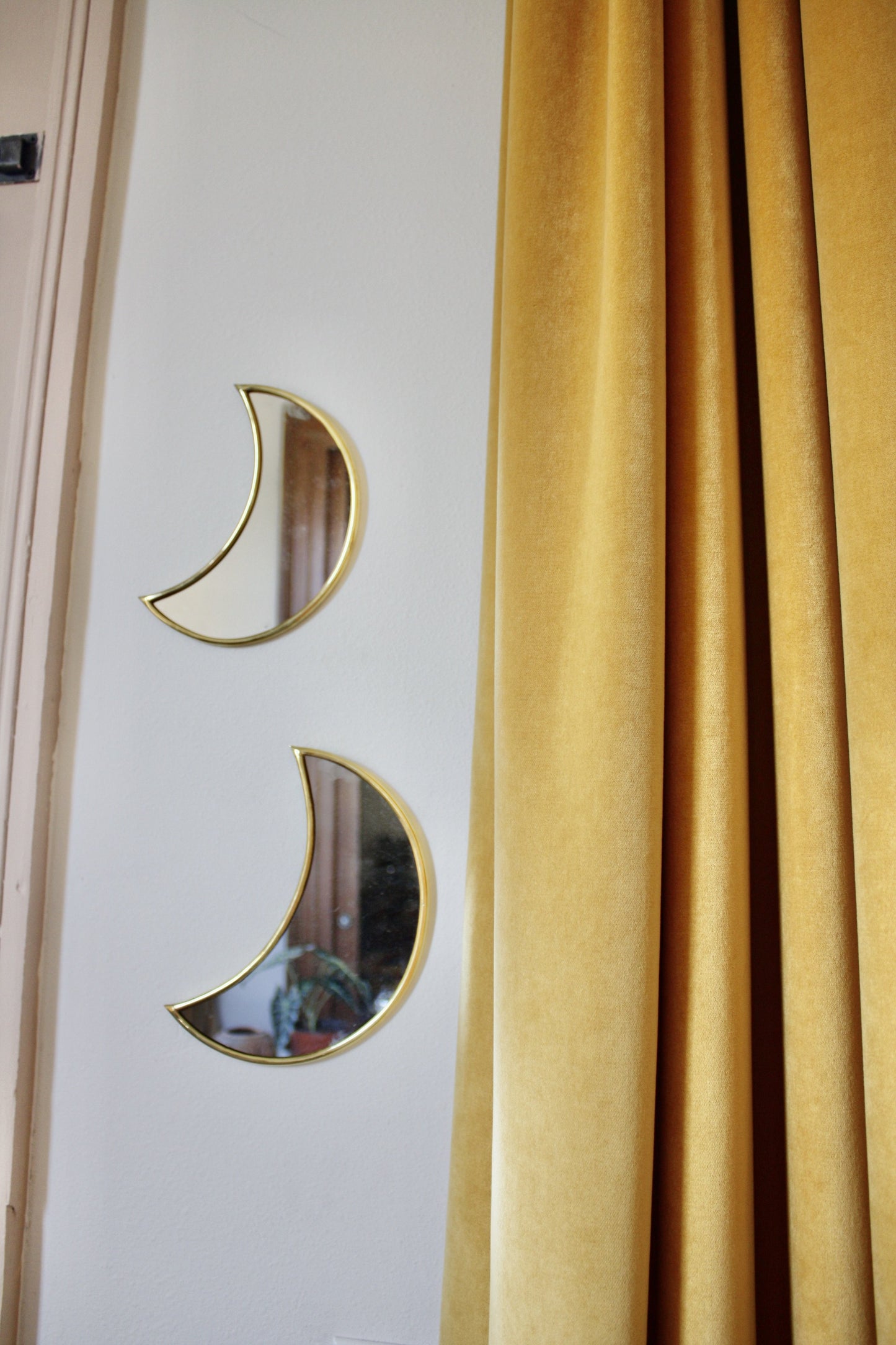 Set of 2 Small Crescent Moon Brass Mirrors Handmade in Morocco